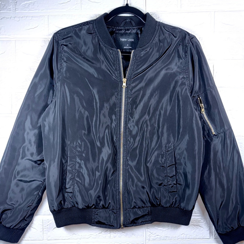 New Look Bomber Jacket Womens M Black Utility Lightweight Full Zip Streetwear
